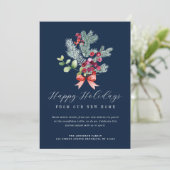 winterloof navyblauw verhuisbericht kaart (Staand voorkant)