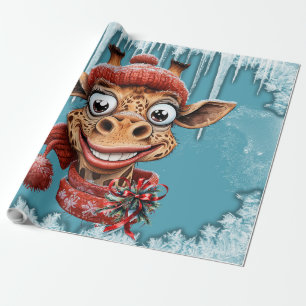 Wintermagie met een schattige cartoon giraffe cadeaupapier