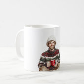 Winterman met baard witte hoed koffiemok (Voorkant links)