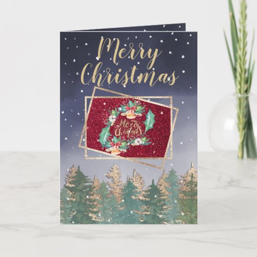 Wintermarinerrode Waterverf sneeuwbomen kerst Kaart (Voorkant)