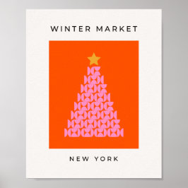 Wintermarkt 02 kerstboomroze en Oranje Poster