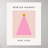 Wintermarkt 03 kerstboomroze feestdag poster (Voorkant)