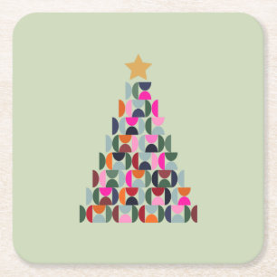 Wintermarkt 06 kerstboom kleurrijk groen kartonnen onderzetters