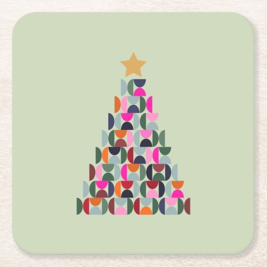 Wintermarkt 06 kerstboom kleurrijk groen kartonnen onderzetters (Voorkant)