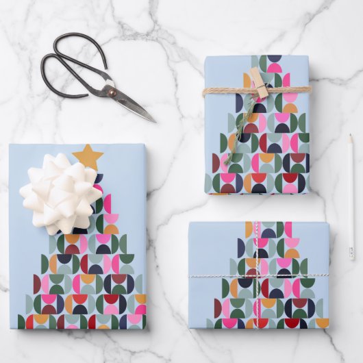 Wintermarkt 10 kleurrijke kerstboom inpakpapier vel (Voorkant)