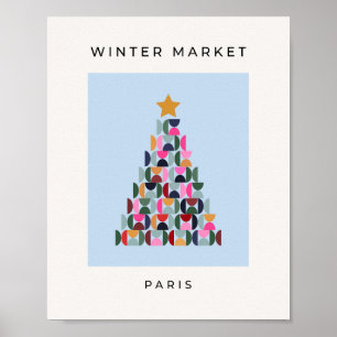 Wintermarkt 10 kleurrijke kerstboom poster