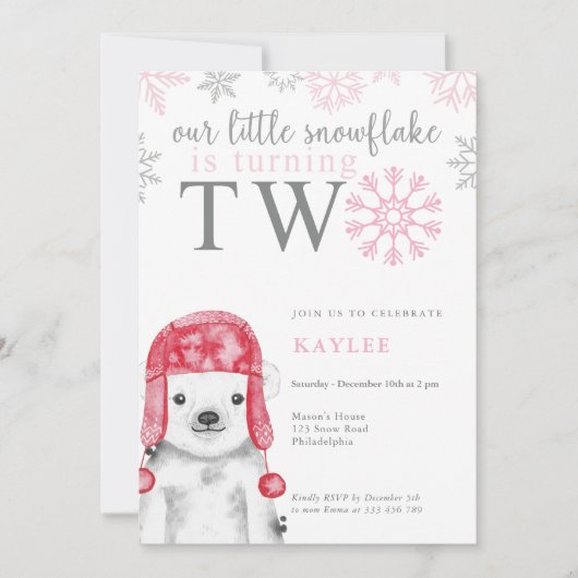 Wintermeisje Beer 2e verjaardag Kaart (Voorkant)