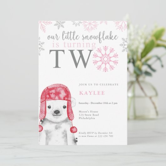 Wintermeisje Beer 2e verjaardag Kaart (Staand voorkant)