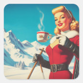  wintermeisje vierkante sticker (Voorkant)