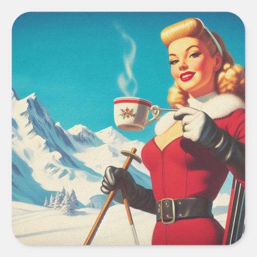 wintermeisje vierkante sticker (Voorkant)