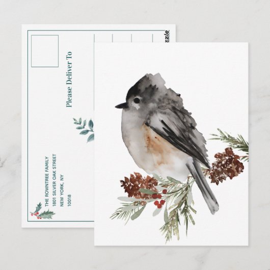 wintermest met rode bessen briefkaart (Voorkant / Achterkant)