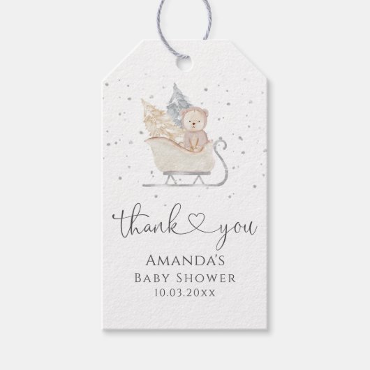 Winterminimalistisch Beer Sleigh Baby shower Cadeaulabel (Voorkant)