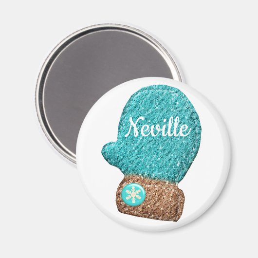 Wintermitten schattige sneeuwvlok blauw bruin wit magneet (Voorkant / Achterkant)