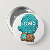 Wintermitten schattige sneeuwvlok blauw bruin wit ronde button 7,6 cm (Voorkant /achterkant)