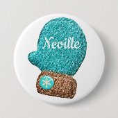 Wintermitten schattige sneeuwvlok blauw bruin wit ronde button 7,6 cm (Voorkant)