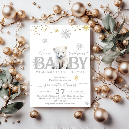 Wintermodern Barly Wachten Neutraal Baby shower Kaart