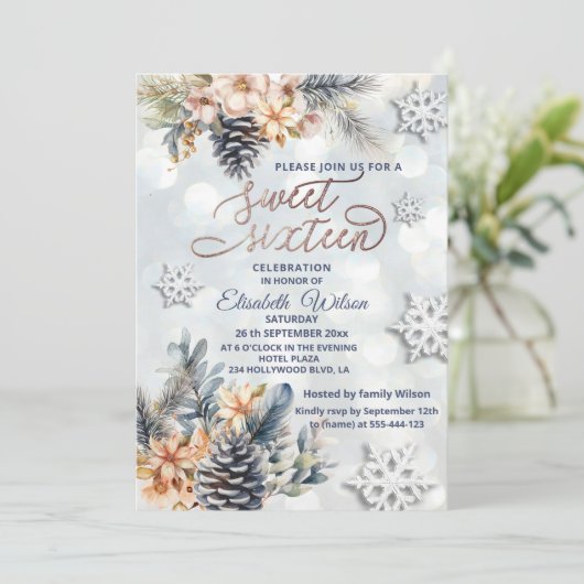 Wintermoderne bokeh bloemige waterverf kaart (Staand voorkant)