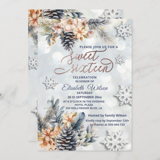 Wintermoderne bokeh bloemige waterverf kaart (Voorkant / Achterkant)