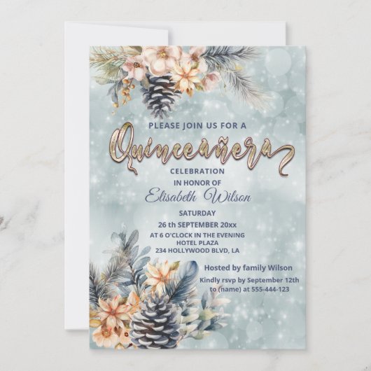 Wintermoderne bokeh bloemige waterverf kaart (Voorkant)