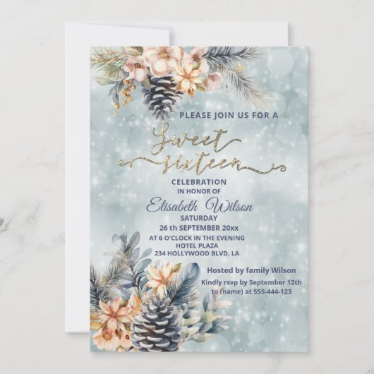 Wintermoderne bokeh bloemige waterverf kaart (Voorkant)