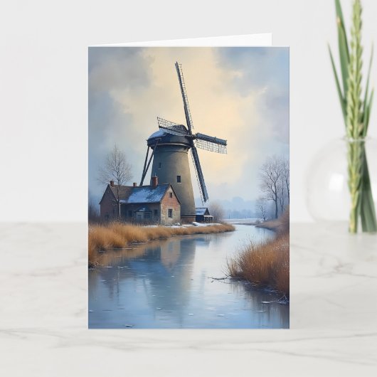 Wintermolen bij het Frozen Canal Blank Greeting Kaart (Voorkant)
