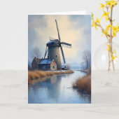 Wintermolen bij het Frozen Canal Blank Greeting Kaart (Gele Bloem)