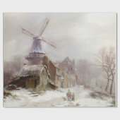  wintermolen sneeuwlandschap cadeaupapier (Vlak)
