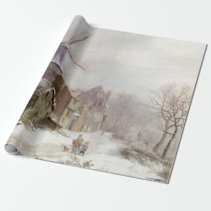 wintermolen sneeuwlandschap cadeaupapier