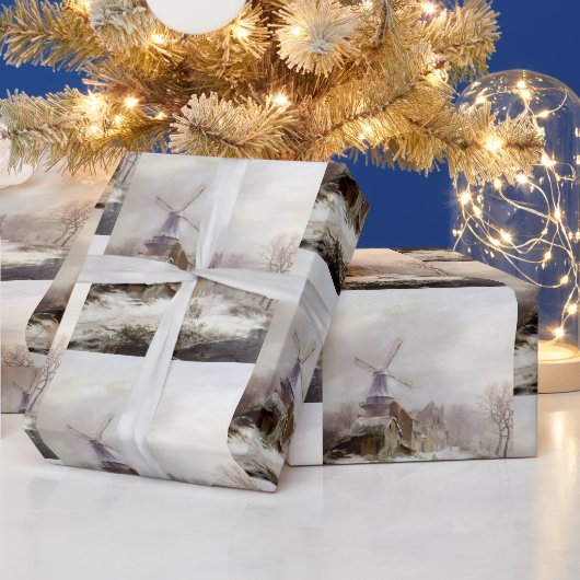  wintermolen sneeuwlandschap cadeaupapier (Feestdagen)