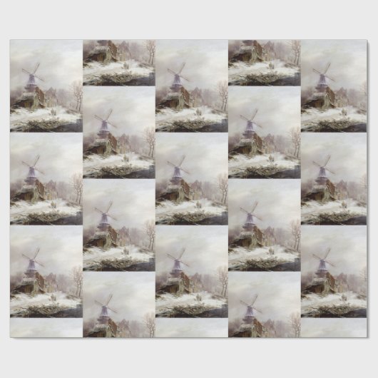  wintermolen sneeuwlandschap cadeaupapier (Vlak)