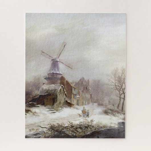 wintermolen sneeuwlandschap legpuzzel (Verticaal)