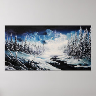Wintermoonsneeuwscène canvas te koop poster