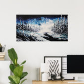 Wintermoonsneeuwscène canvas te koop poster (Thuiskantoor)