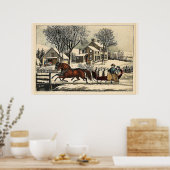 Wintermorgen in de Landelijke Currier & Ives Poster (Keuken)