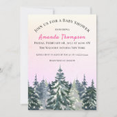 Wintermorgen Waterverf Roze Pine Boom Kaart (Voorkant)