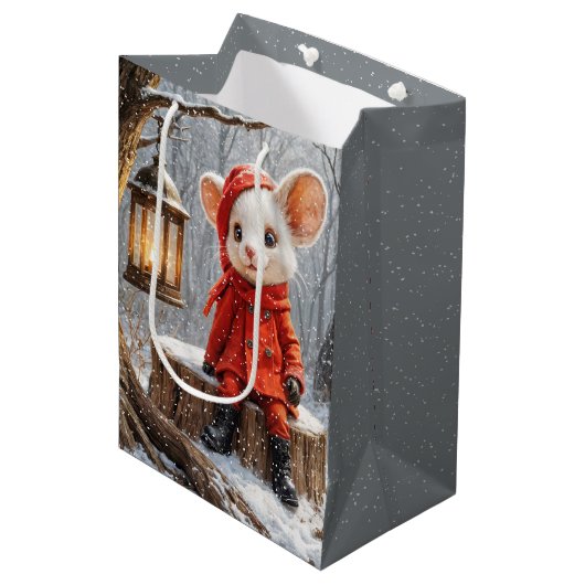 Wintermuis met boslantaarn medium cadeauzakje (Voorkant Gekanteld)
