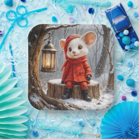 Wintermuis met boslantaarn papieren bordje (Feest)
