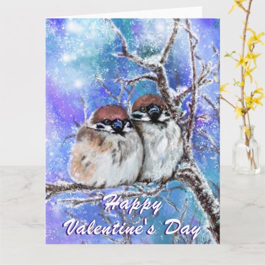 Wintermussen Paar Valentijnsdag Kaart (Gele Bloem)