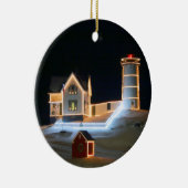 Winternacht bij Nubble Light. Keramisch Ornament (Rechts)