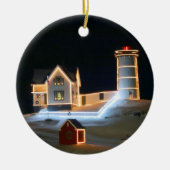 Winternacht bij Nubble Light. Keramisch Ornament (Voorkant)