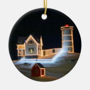 Winternacht bij Nubble Light. Keramisch Ornament