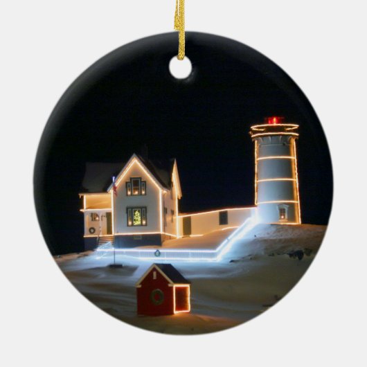 Winternacht bij Nubble Light. Keramisch Ornament (Achterkant)