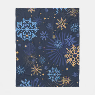 Winternacht: Blauw Sneeuwvlokpatroon. Fleece Deken