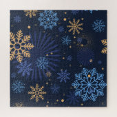 Winternacht: Blauw Sneeuwvlokpatroon. Legpuzzel (Horizontaal)
