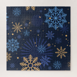Winternacht: Blauw Sneeuwvlokpatroon. Legpuzzel