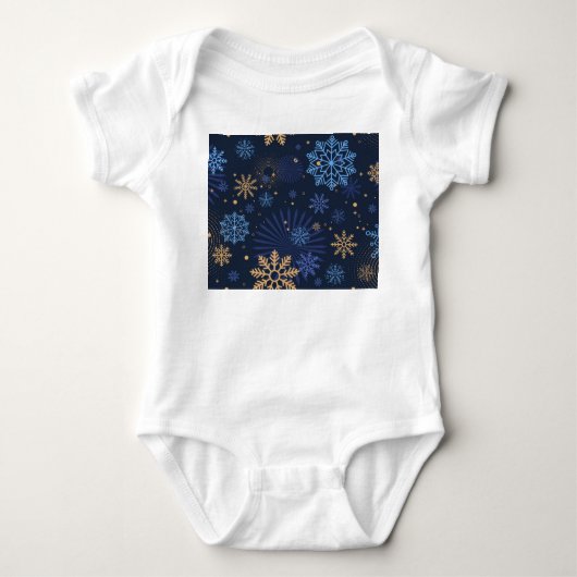 Winternacht: Blauw Sneeuwvlokpatroon. Romper (Voorkant)