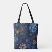 Winternacht: Blauw Sneeuwvlokpatroon. Tote Bag (Achterkant)