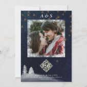 Winternacht & dennenboom Moderne Waterverf bruilof Kaart (Achterkant)