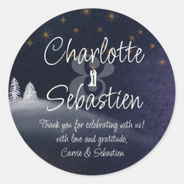 Winternacht & dennenboom Moderne Waterverf bruilof Ronde Sticker