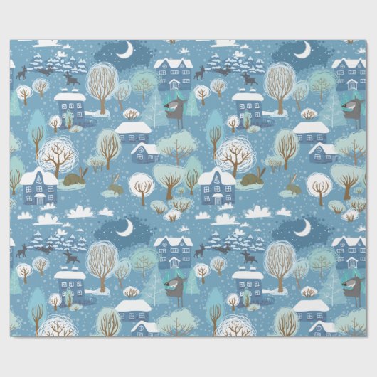 Winternacht  dorpsscène cadeaupapier (Vlak)